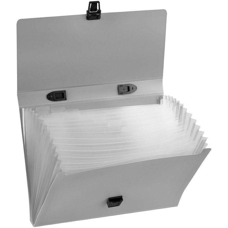 Папка-портфель 13 отделений OfficeSpace А4, 700мкм, на замке, пластик, серый 