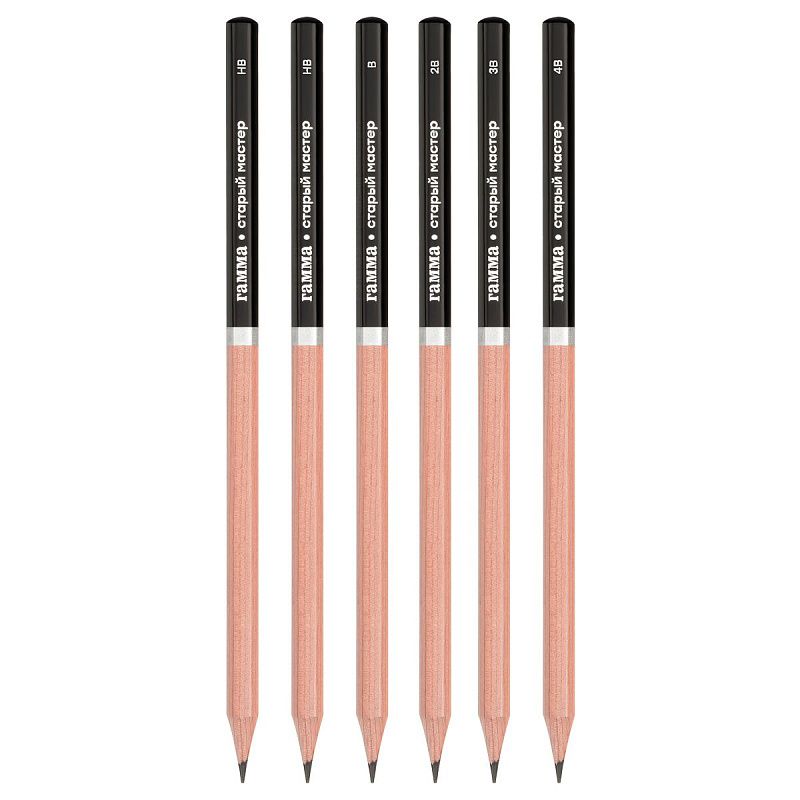 Набор карандашей ч/г Гамма 6шт., 4B-HB, кедр, картон. упаковка, европодвес 