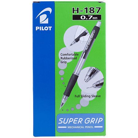 Карандаш механический Pilot "Super Grip" 0,7мм, с ластиком, черный корпус 