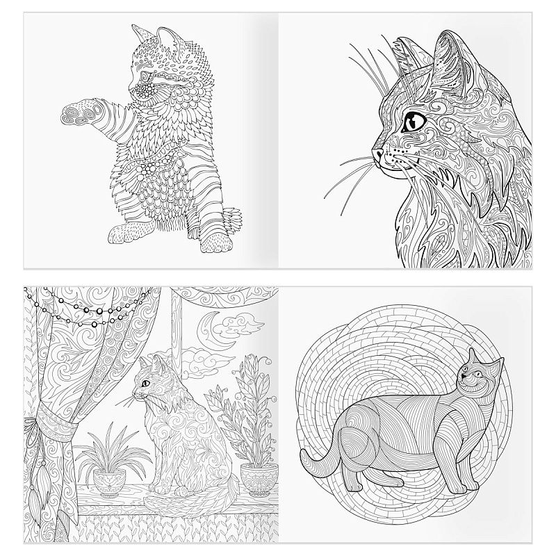 Раскраска для взрослых 228*228, 64 стр., ТРИ СОВЫ "Антистресс-терапия. Такие разные кошки", склейка