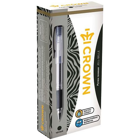 Ручка гелевая Crown "Jell-Belle" черная, 0,5мм, грип 
