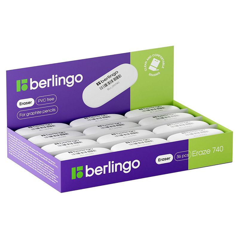 Ластик Berlingo "Eraze 740", овальный, термопластичная резина, 49*23*9мм (малый) 