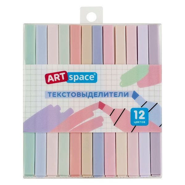 Набор текстовыделителей ArtSpace "Thin trace", 12цв., пастельные цвета, 1-3 мм, ПВХ бокс, европодвес