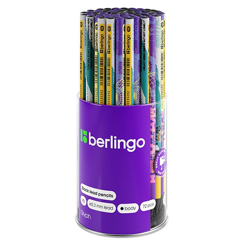 Карандаш ч/г Berlingo "Glyph" HB, круглый, заточен., ассорти 