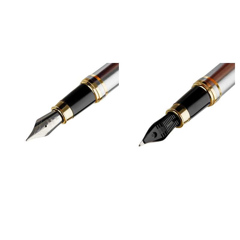 Ручка перьевая Luxor "Trident" синяя, 0,8мм, корпус серебро/золото, футляр 