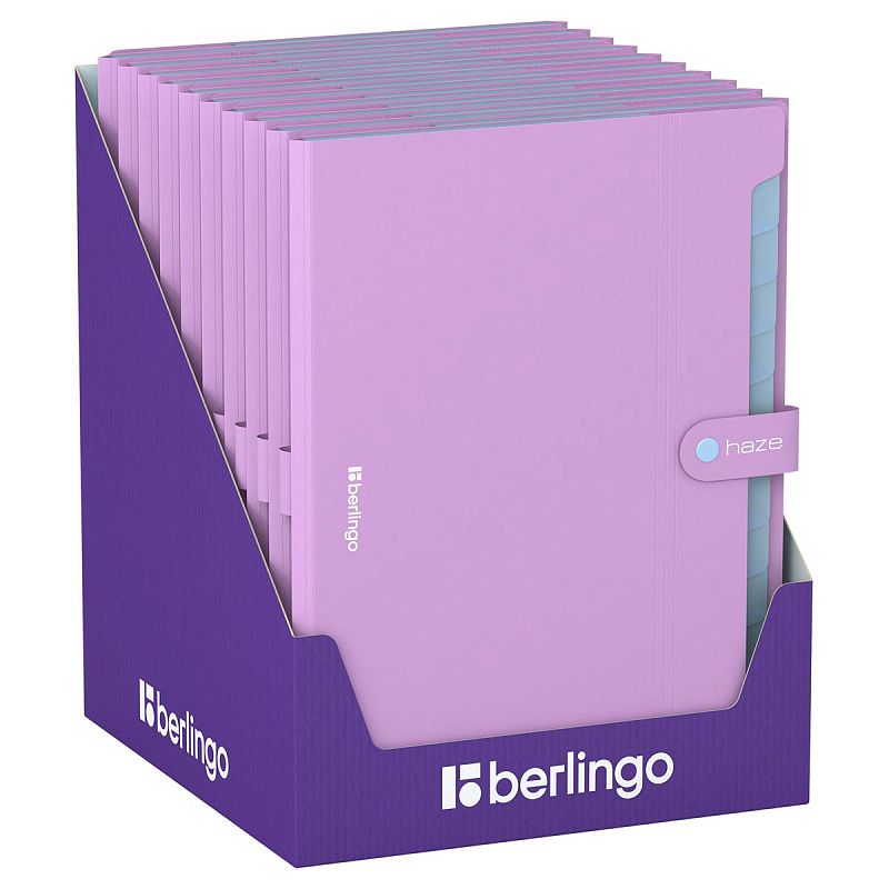 Папка 12 отделений Berlingo "Haze", А4, 600мкм, на кнопке, сиреневая 