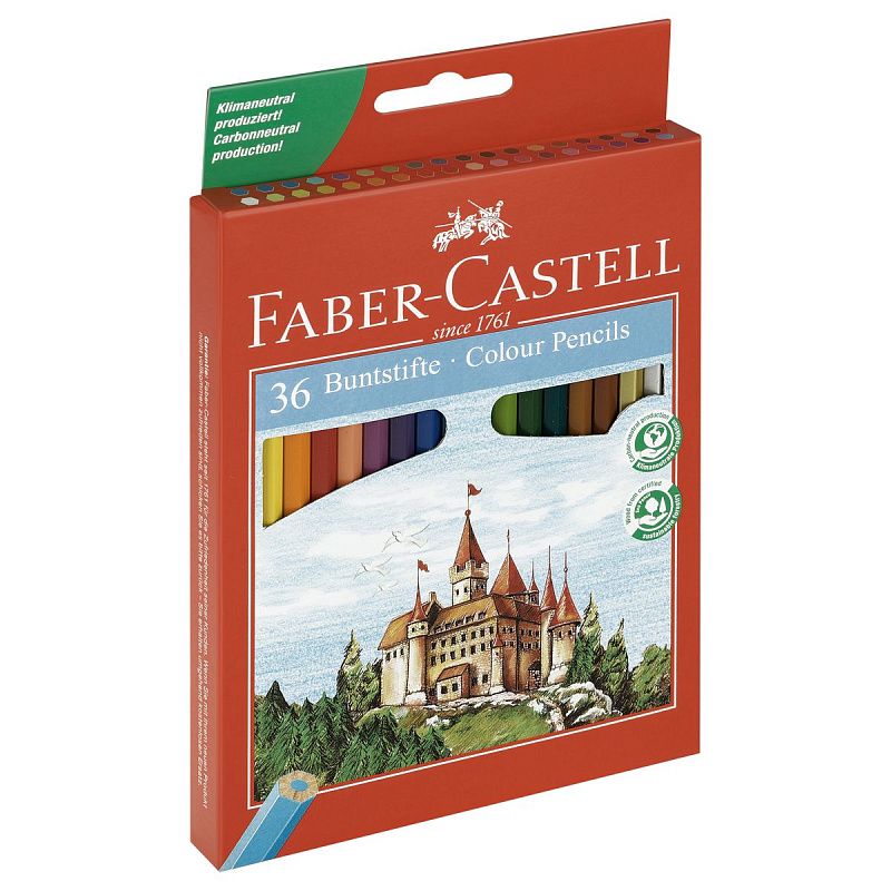 Карандаши цветные Faber-Castell "Замок", 36цв., шестигр., заточ.+точилка, картон, европодвес