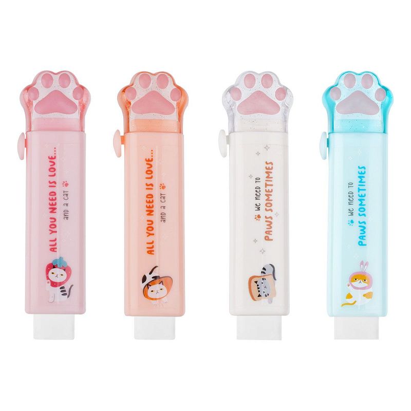 Ластик MESHU "Cat Paw", 93*28*17мм, термопластичная резина, пластиковый футляр 