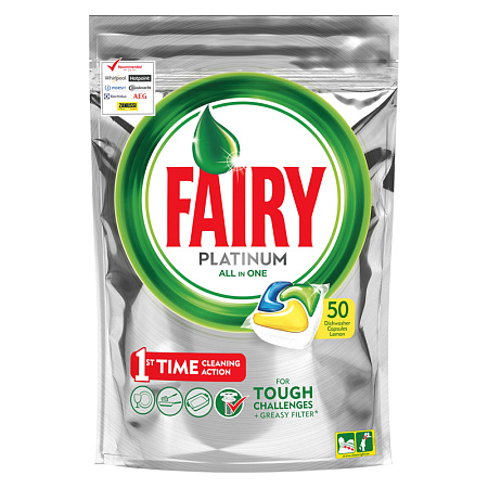 Капсулы для посудомоечной машины Fairy "Platinum. All in 1. Лимон", 50шт. 