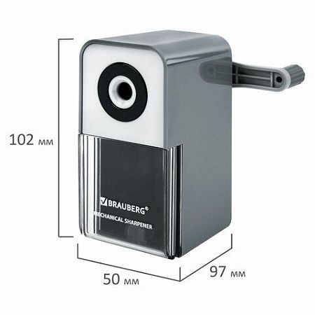 Точилка механическая BRAUBERG CLASSIC, для чернографитных и цветных карандашей, корпус светло-серый, 272002 
