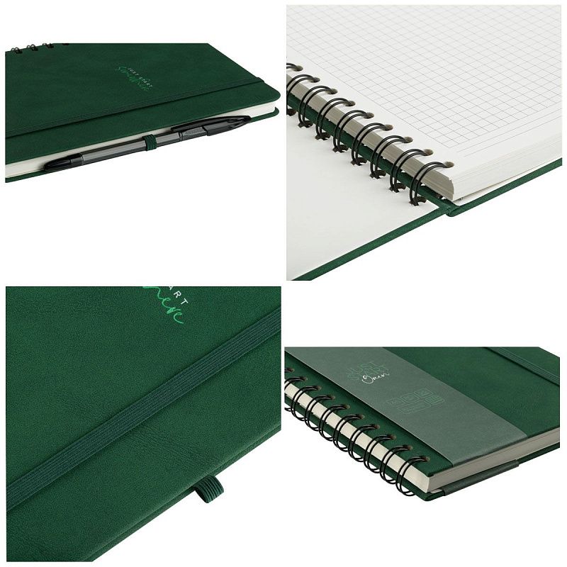 Записная книжка А5 96л., кожзам, на гребне, Greenwich Line "Just start. Green", твердая обложка, тиснение фольгой, с петлей для ручки
