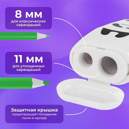 Точилка с ластиком 2 в 1 BRAUBERG KIDS "Панда", 2 отверстия, блистер, 271988 