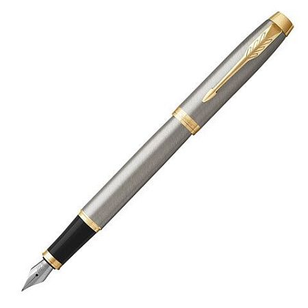 Ручка перьевая PARKER "IM Core Brushed Metal GT", серебристый матовый лак, позолота, синяя, 1931649 