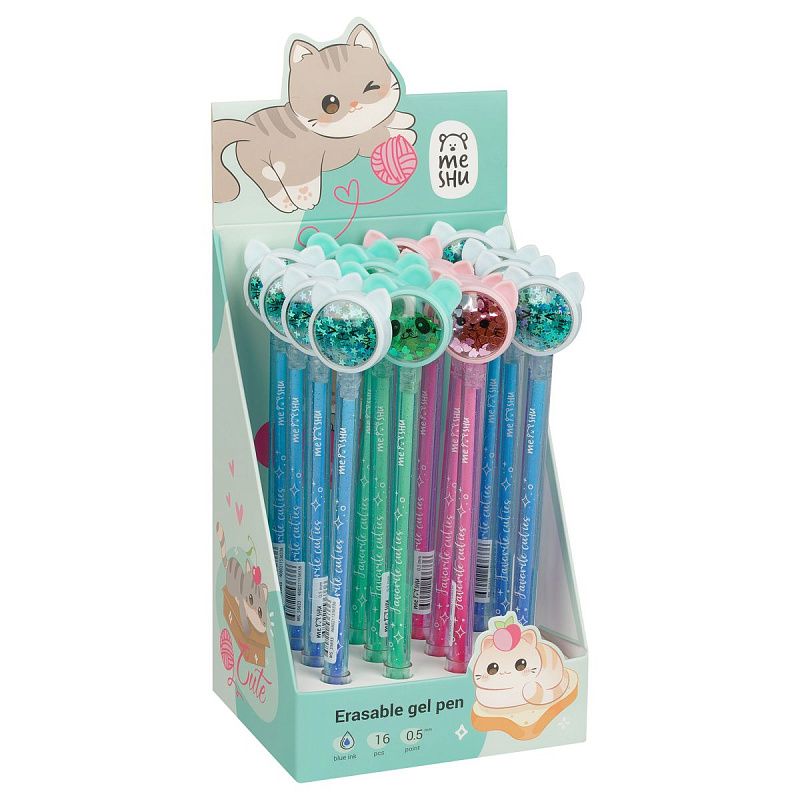 Ручка гелевая стираемая MESHU "Funny smile" синяя, 0,5мм, корпус ассорти, с топпером 