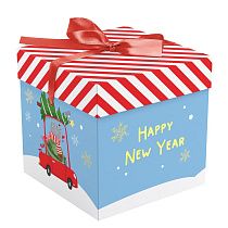Коробка складная подарочная MESHU "New Year", (15*15*15см), с лентой, отд фольгой