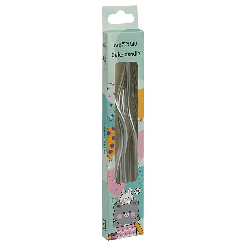 Свечи для торта с держателями MESHU "Wave silver", 13см, 6шт