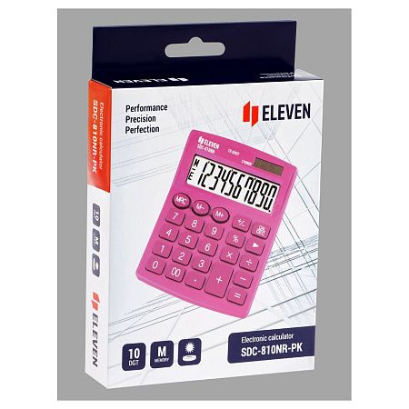 Калькулятор настольный Eleven SDC-810NR-PK, 10 разрядов, двойное питание, 127*105*21мм, розовый