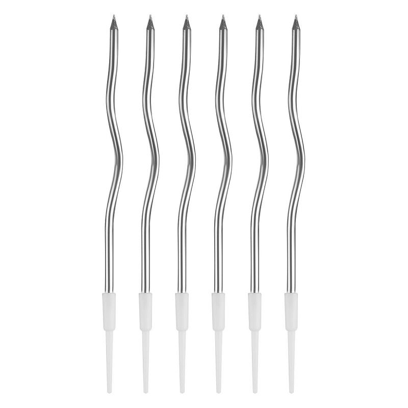 Свечи для торта с держателями MESHU "Wave silver", 13см, 6шт