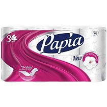 Бумага туалетная Papia, 3-слойная, 8шт., тиснение, белая