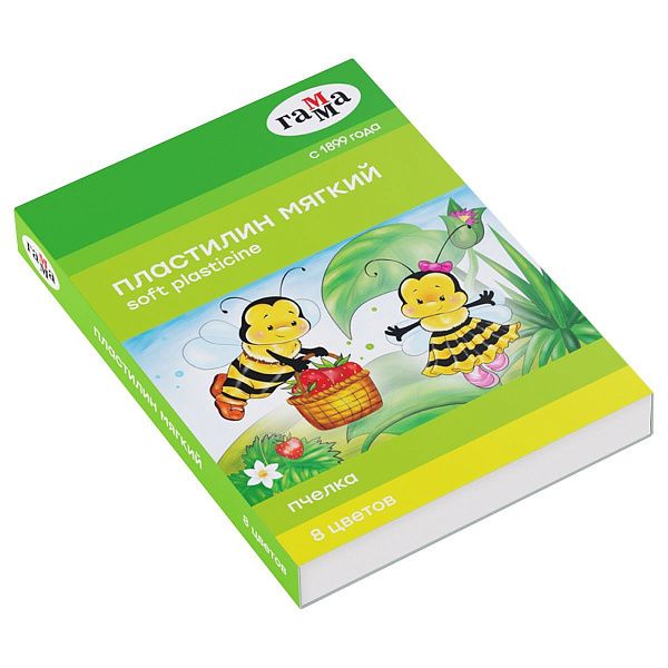 Пластилин восковой мягкий Гамма "Пчелка", 08 цветов, 120г, со стеком, картон. упаковка
