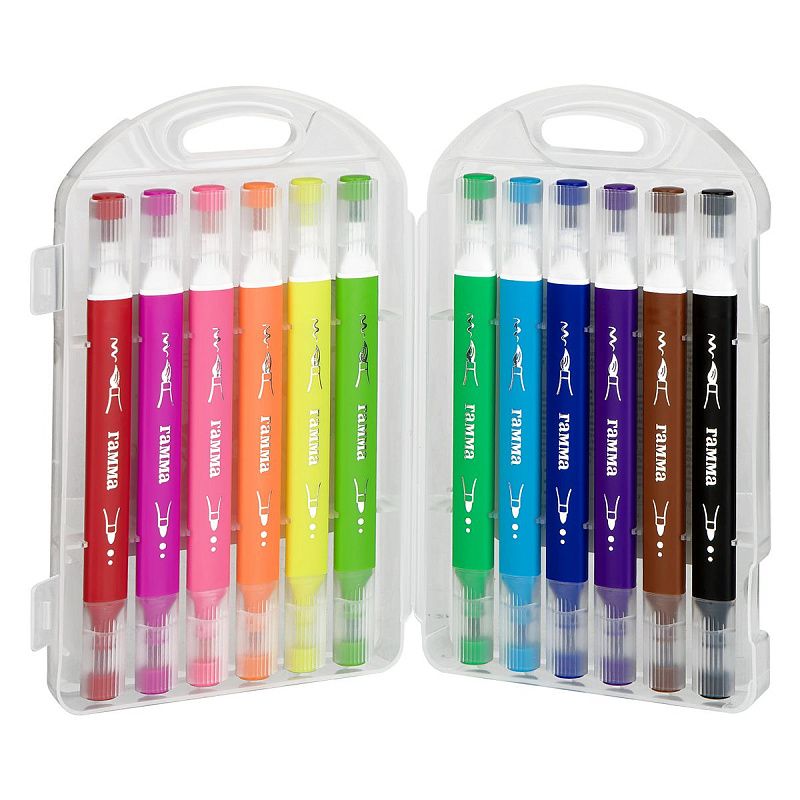 Фломастеры двусторонние Гамма "Классические", 12цв., суперсмываемые, пластик.бокс, т/у