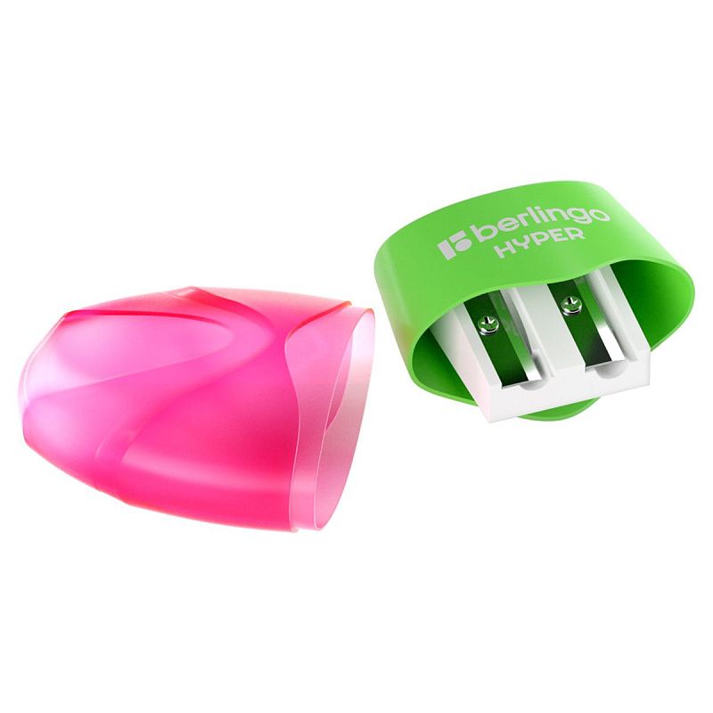 Точилка пластиковая Berlingo "Hyper" 2 отверстия, контейнер, ассорти 