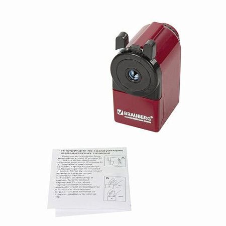 Точилка механическая BRAUBERG "JET", металлический механизм, черный/бордовый, 222517 