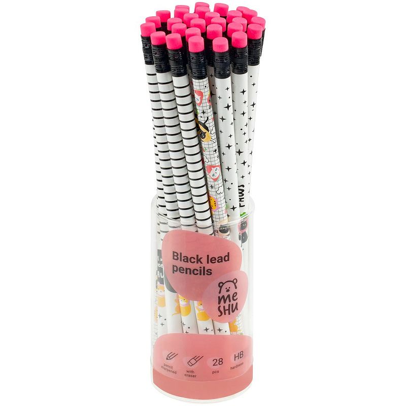 Карандаш ч/г MESHU "Cat paws", HB, заточен., с печатью, с ластиком, ассорти, туба 