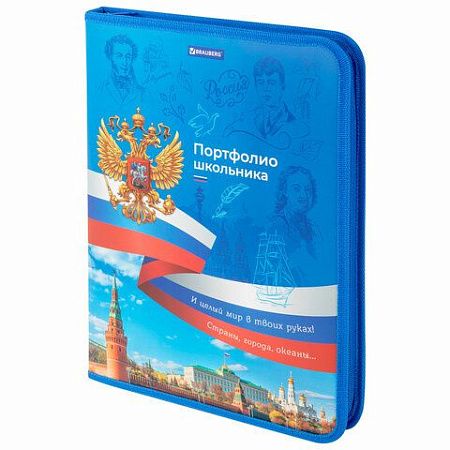 Папка-портфолио школьника, А4, на молнии, 8 вкладышей, обложка твердая, СИМВОЛИКА, BRAUBERG, 115243 