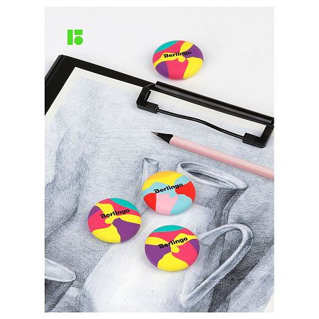 Ластик Berlingo "Color Block", 6шт., круглый, 36*36*11мм, PVC бокс 