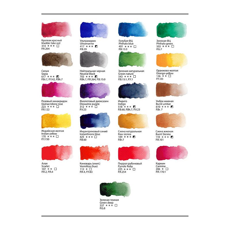 Акварель художественная Гамма "Старый Мастер" палитра И. Пироговой, 21цв*2,6мл, кюветы, метал. кор