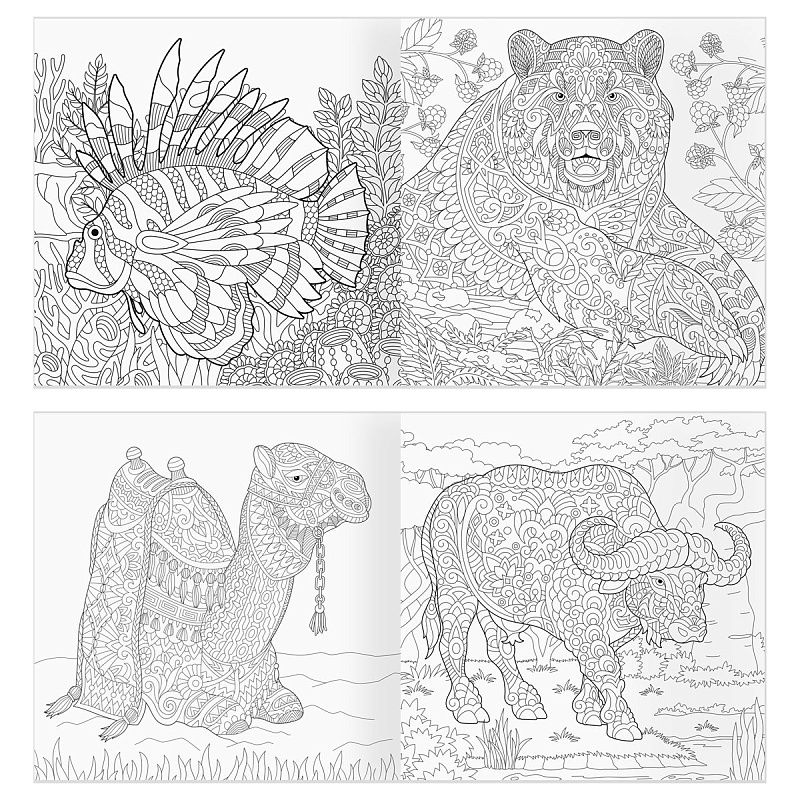 Раскраска для взрослых 228*228, 64 стр., ТРИ СОВЫ "Антистресс-терапия. Животные", склейка