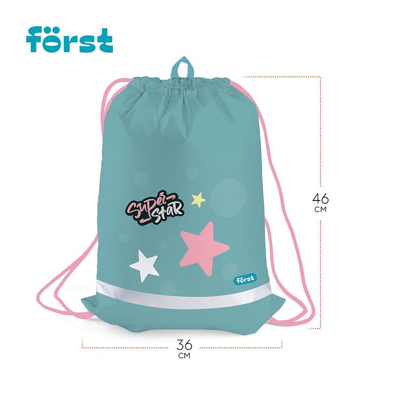 Мешок для обуви 1 отделение Först "Super star", 360*460мм, вентиляционная сеточка, светоотражающая полоса 