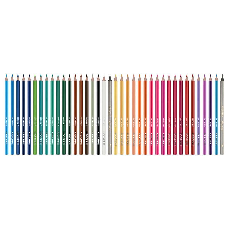 Карандаши цветные пластиковые Красин "Эволюция", 36цв.+2 ч/г HB, заточен., картон, европодвес