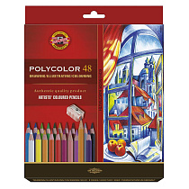 Карандаши цветные художественные Koh-I-Noor "Polycolor 3836", 48цв., заточен.+ точилка+2 ч/гр. кар. 1500, картон, европодвес