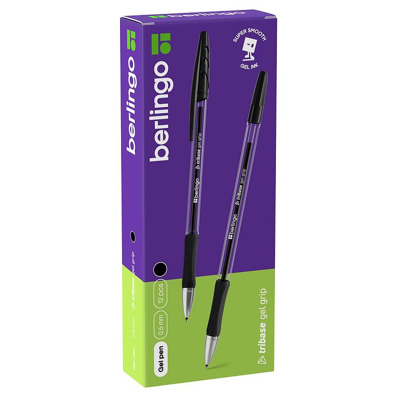 Ручка гелевая Berlingo "Tribase Gel grip" черная, 0,5мм, грип 