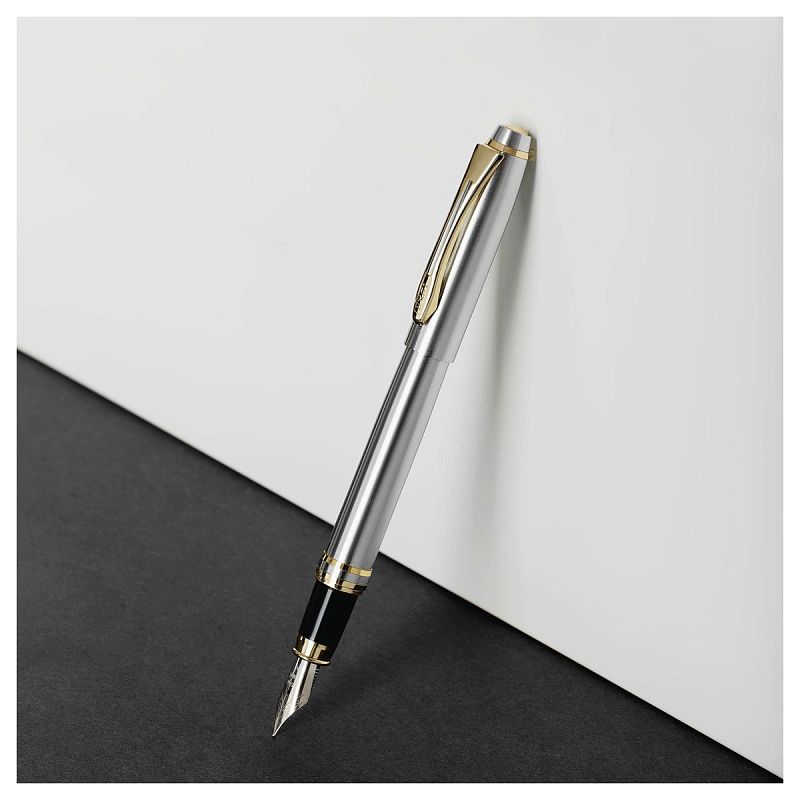 Ручка перьевая Luxor "Trident" синяя, 0,8мм, корпус серебро/золото, футляр 