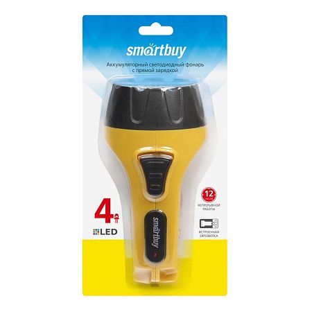 Фонарь Smartbuy SBF-84-Y, аккумуляторный, светодиодный, 4 LED, прямая зарядка от сети, желтый