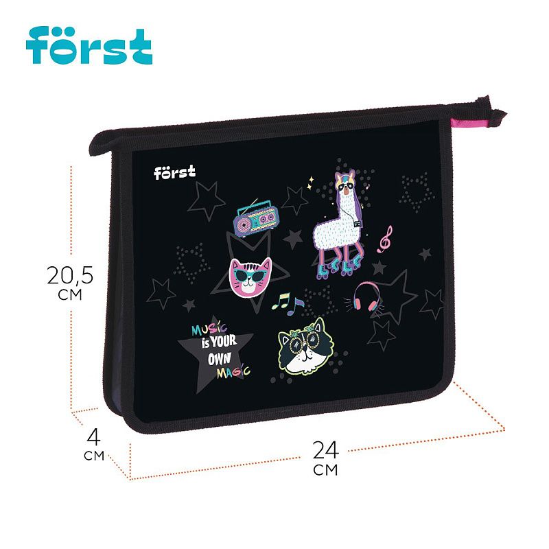 Папка для тетрадей 1 отделение, А5 Först "Disco Lama" , 240*205*40 мм, пластик, на молнии 