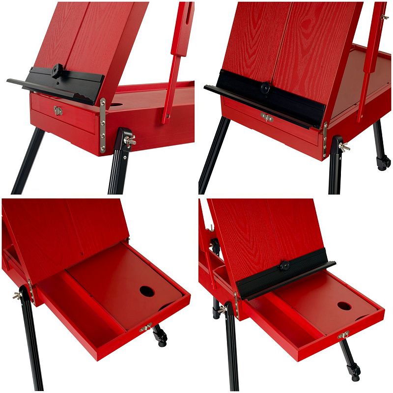 УЦЕНКА - Этюдник напольный с ремнем и палитрой Гамма "Студия", 78*92*180см, сосна, красный (осн 378153)