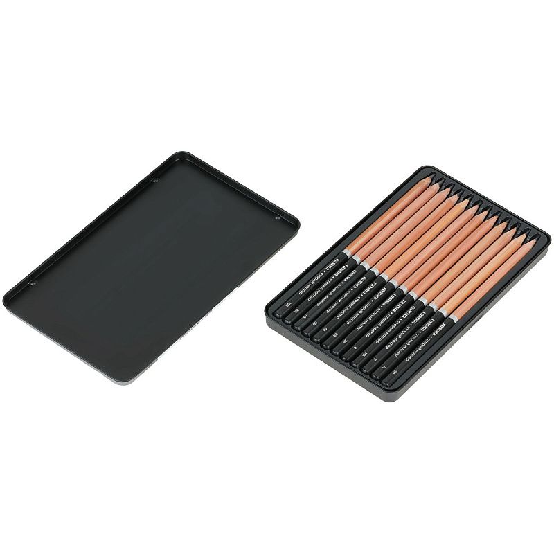 Набор карандашей ч/г Гамма 12шт., 10B-2H, метал. пенал 