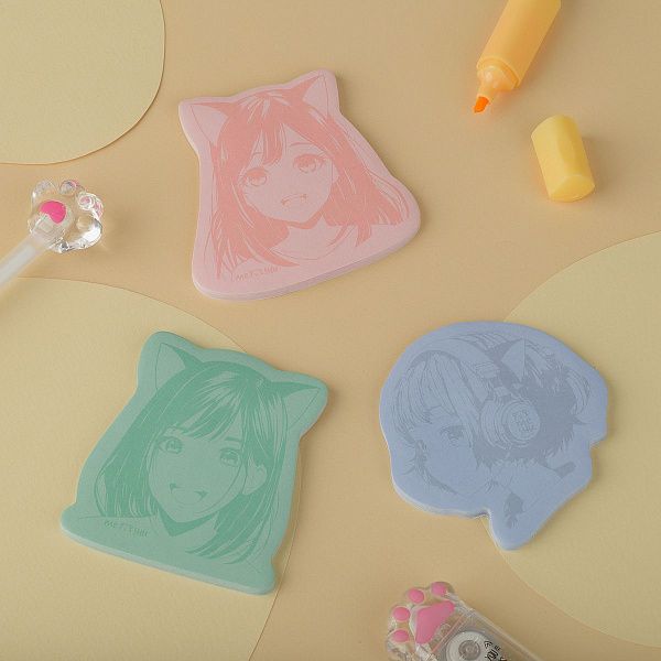 Самоклеящийся блок фигурный MESHU "Anime girl", 40л., европодвес, ассорти