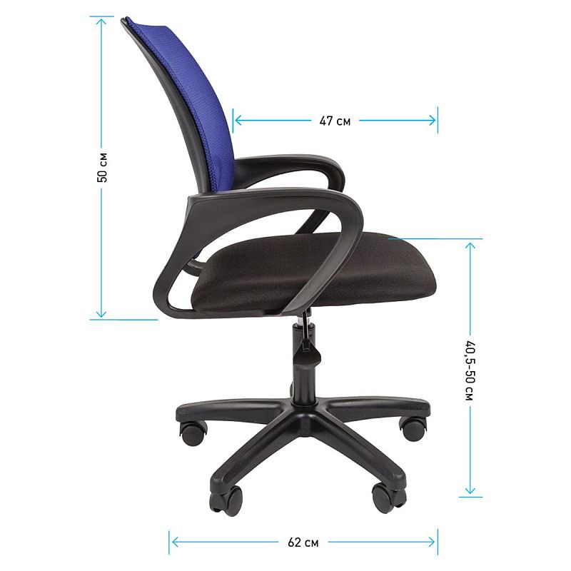 Кресло оператора Helmi HL-M96 R "Airy", спинка сетка синяя/сиденье ткань черная, пиастра