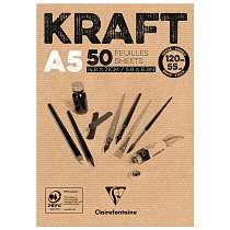 Скетчбук - блокнот 50л., А5 Clairefontaine "Kraft", на склейке, верже, крафт, 120г/м2