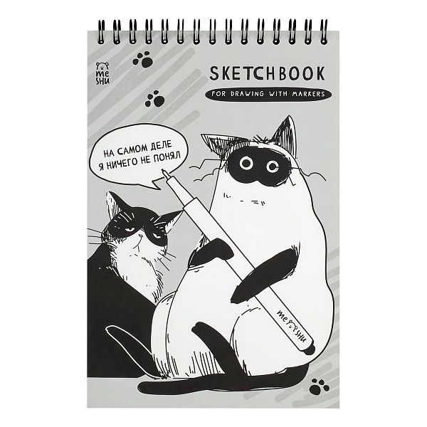 Скетчбук для рисования маркерами 50л. А5 на гребне MESHU "Freak cats", 90г/м2, soft-touch Скетчбук для рисования маркерами 50л. А5 на гребне MESHU "Freak cats", 90г/м2, soft-touch