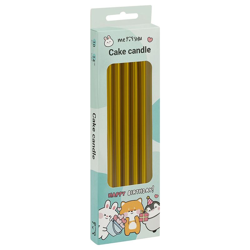 Свечи для торта с держателями MESHU "Straight gold", 14см, 10шт