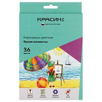 Карандаши цветные Красин "Яркие моменты", 36цв., шестигран., заточен., картон, европодвес