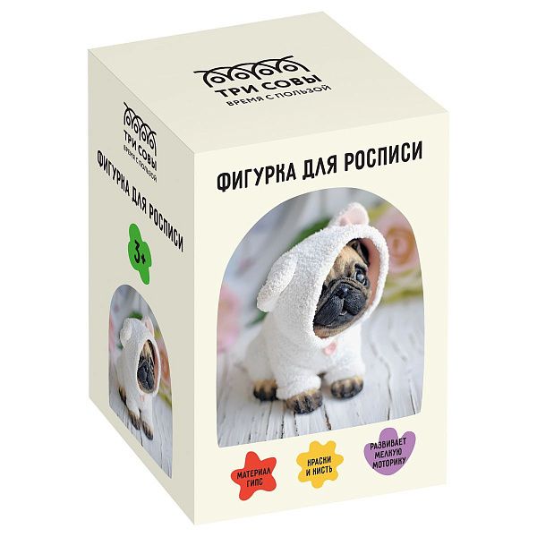 Набор для росписи из гипса ТРИ СОВЫ "Мопс в костюмчике", высота фигурки 8,5см, с красками и кистью, картонная коробка