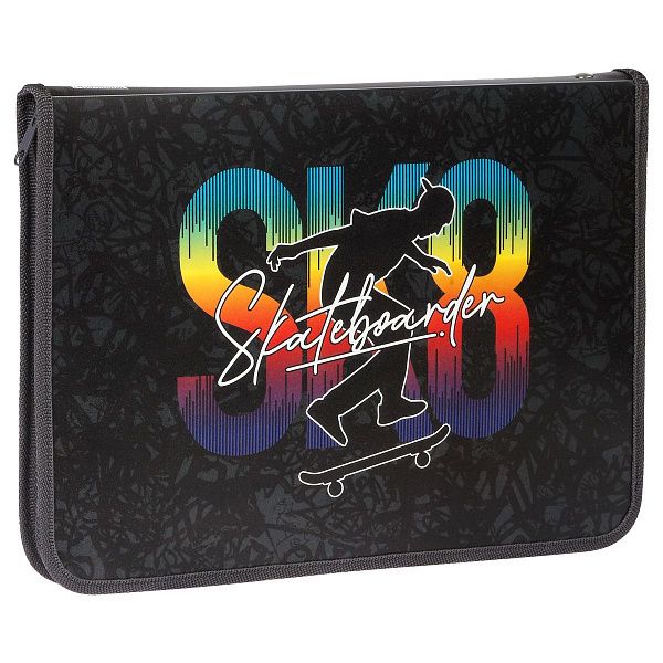 Папка для труда 1 отделение, А4, ArtSpace "Skateboard", 325*230*25мм, пластик, молния вокруг, откид. планка