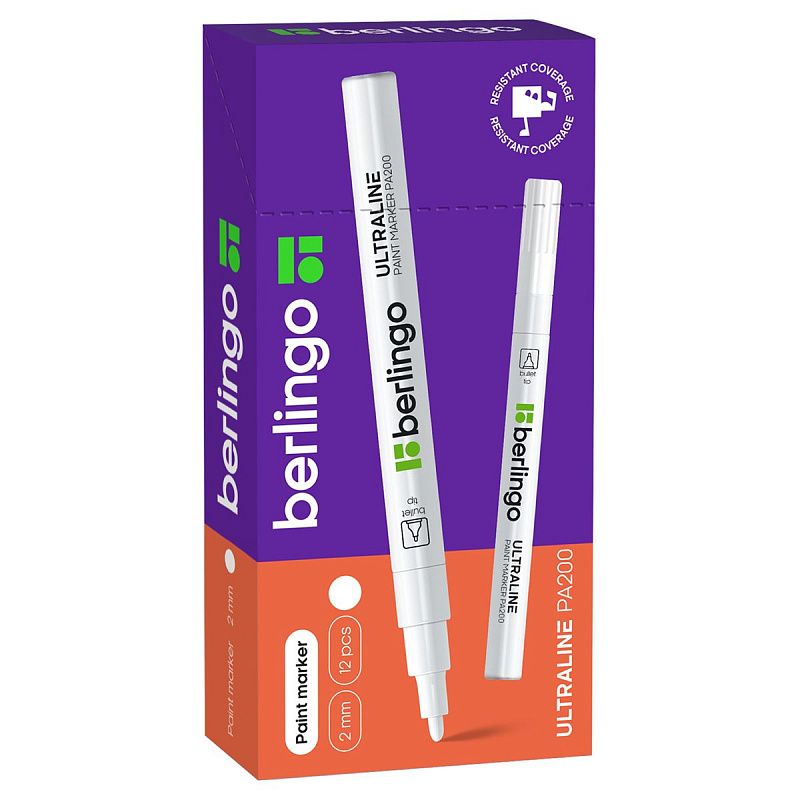 Маркер-краска Berlingo "Uniline PA200" белая, 2мм, нитро-основа 